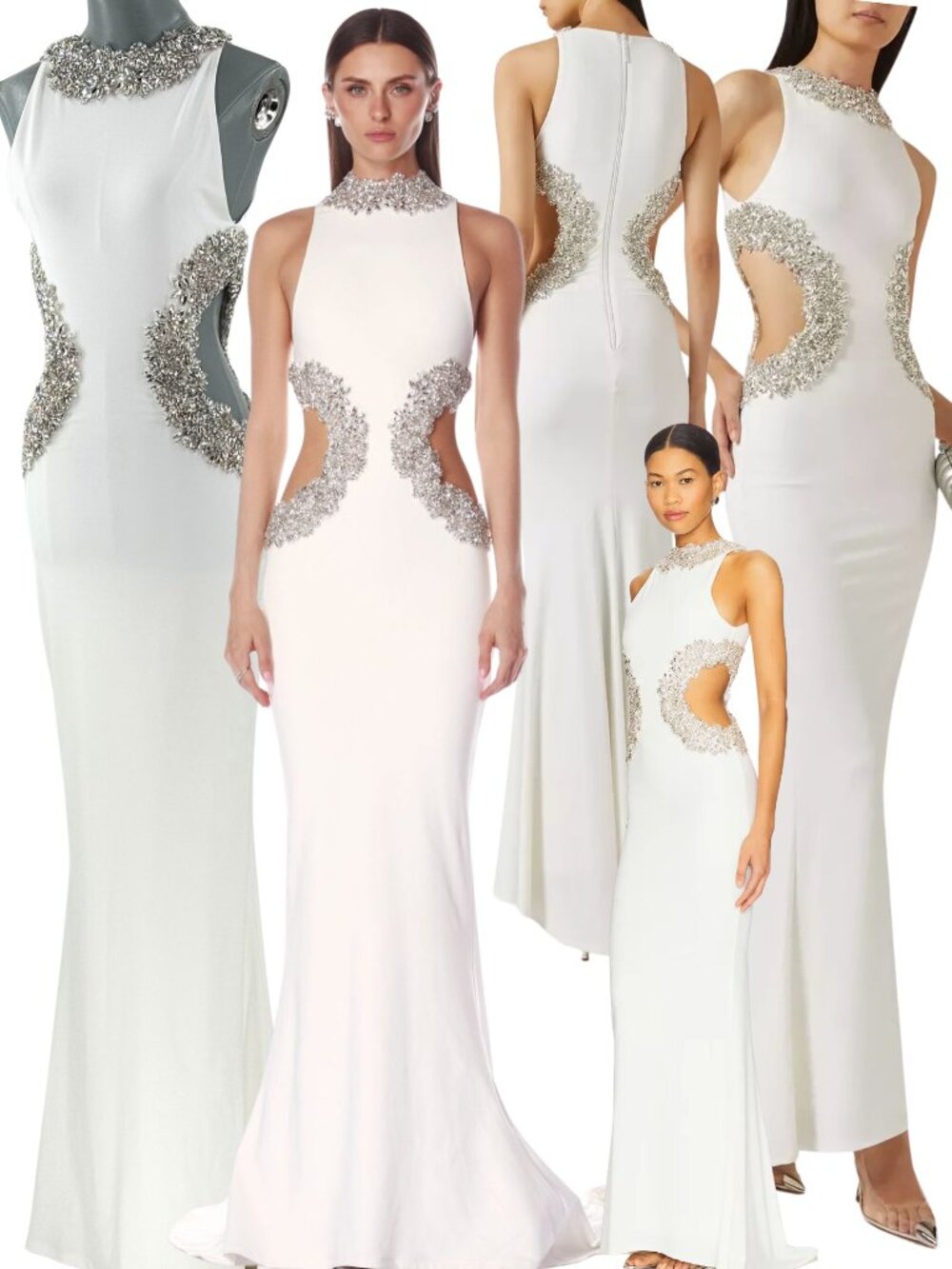 🆕 BRONX & BANCO 🧿 NWOT Camila Rhinestone Cut-Out Gown, White - Sz M US 6